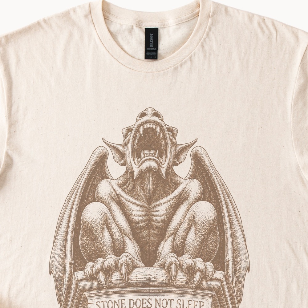 Stone Does Not Sleep Cathedral Gargoyle Spreading Wings Tee